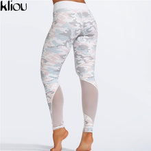 Load image into Gallery viewer, Kliou Women camouflauge Fitness Clothing Suit Two Piece Sportswear Vest Pants Suits Crop Top Skinny mesh Legging Tracksuit