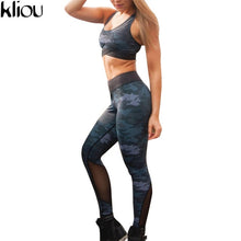 Load image into Gallery viewer, Kliou Women camouflauge Fitness Clothing Suit Two Piece Sportswear Vest Pants Suits Crop Top Skinny mesh Legging Tracksuit