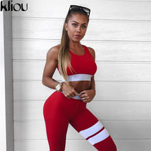 Load image into Gallery viewer, Kliou 2017 Women 2 Pieces suit crop tank striped leggings set Polyester Female Casual Bodysuit Club outfit sporting Tracksuits