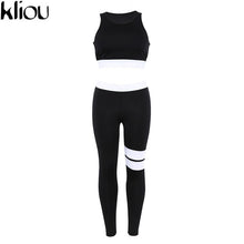 Load image into Gallery viewer, Kliou 2017 Women 2 Pieces suit crop tank striped leggings set Polyester Female Casual Bodysuit Club outfit sporting Tracksuits