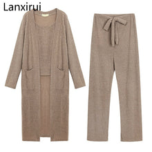 Load image into Gallery viewer, 2018 Casual Tracksuit Women 3 Pieces Set Knitted Pullover Sweaters Tops Deep V-neck Long Sleeve Sweatshirt Pants Women's Sets