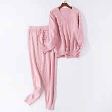 Load image into Gallery viewer, Women sweater suit and setsCasual Knitted Sweaters Pants 2PCS Track Suits Woman Casual Knitted Trousers+Jumper Tops Clothing Set