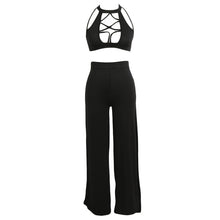 Load image into Gallery viewer, Sexy Women Two Pieces Set Turtleneck Sleeveless Hollow out Crop Top High Waist Split Pant Fashion Sets Party Clubwear For Ladies