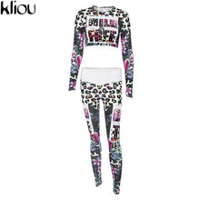 Load image into Gallery viewer, Kliou 2018 Fitness Tracksuit Digital Printed Letters Workout Women Two Pieces Sets Female Sporting Full Sleeve Crop Top Leggings