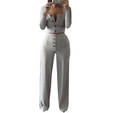 Load image into Gallery viewer, Autumn Women Knitted Rib Sexy 2 Piece Set Women 2018 Winter Casual Gray  Matching Sets Outfit 2 Piece Set Elegant Straight Pants