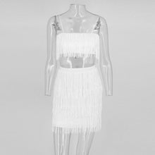 Load image into Gallery viewer, Tobinoone Women sexy club tassel short crop top women tops skirt summer 2 piece set for female women two pieces set skirts white