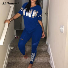 Load image into Gallery viewer, Pink Letter Print Tracksuits Women Two Piece Set 2018 Spring Plus Size T-Shirt Top And Pants Set Suits Casual Bodcon 2 Piece Set