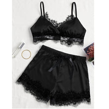 Load image into Gallery viewer, 2PCS Set Women Sexy Satin Lace Sleepwear Babydoll Lingerie Nightdress Pajamas