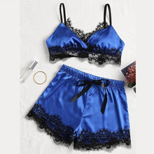 Load image into Gallery viewer, 2PCS Set Women Sexy Satin Lace Sleepwear Babydoll Lingerie Nightdress Pajamas