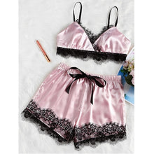 Load image into Gallery viewer, 2PCS Set Women Sexy Satin Lace Sleepwear Babydoll Lingerie Nightdress Pajamas