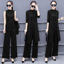 Load image into Gallery viewer, Knitted 3 Pieces Set Women Tracksuit Long Sleeve Cardigan and Sleeveless Pullover Tops and Wide Leg Pants Suit Women's Sets