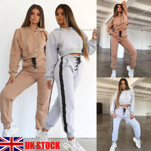 Load image into Gallery viewer, Hot Fashion Khaki Grey Women Hoodie Sweatshirt Hooded Jumper Pullover Drawstring Top Lace-Up Pants Sweatsuit Tracksuit Plus Size