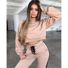 Load image into Gallery viewer, Hot Fashion Khaki Grey Women Hoodie Sweatshirt Hooded Jumper Pullover Drawstring Top Lace-Up Pants Sweatsuit Tracksuit Plus Size