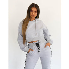 Load image into Gallery viewer, Hot Fashion Khaki Grey Women Hoodie Sweatshirt Hooded Jumper Pullover Drawstring Top Lace-Up Pants Sweatsuit Tracksuit Plus Size