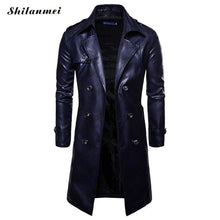 Load image into Gallery viewer, Men Long Trench Coat 2018 New Fashion Autumn Spring PU Leather Long Overcoat British Double Breasted Slim Fit Male Coat Trench