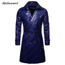 Load image into Gallery viewer, Men Long Trench Coat 2018 New Fashion Autumn Spring PU Leather Long Overcoat British Double Breasted Slim Fit Male Coat Trench
