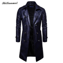 Load image into Gallery viewer, Men Long Trench Coat 2018 New Fashion Autumn Spring PU Leather Long Overcoat British Double Breasted Slim Fit Male Coat Trench