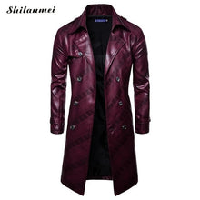 Load image into Gallery viewer, Men Long Trench Coat 2018 New Fashion Autumn Spring PU Leather Long Overcoat British Double Breasted Slim Fit Male Coat Trench