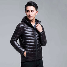 Load image into Gallery viewer, QUANBO Brand Autumn Winter Light Down Jacket Men's Fashion Hooded Short Large Ultra-thin Lightweight Youth Slim Coat 5XL