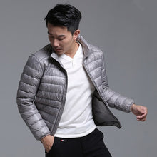 Load image into Gallery viewer, QUANBO Brand Autumn Winter Light Down Jacket Men's Fashion Hooded Short Large Ultra-thin Lightweight Youth Slim Coat 5XL