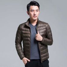 Load image into Gallery viewer, QUANBO Brand Autumn Winter Light Down Jacket Men's Fashion Hooded Short Large Ultra-thin Lightweight Youth Slim Coat 5XL
