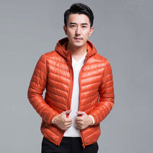 Load image into Gallery viewer, QUANBO Brand Autumn Winter Light Down Jacket Men's Fashion Hooded Short Large Ultra-thin Lightweight Youth Slim Coat 5XL