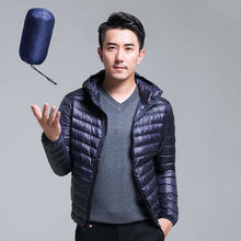Load image into Gallery viewer, QUANBO Brand Autumn Winter Light Down Jacket Men's Fashion Hooded Short Large Ultra-thin Lightweight Youth Slim Coat 5XL