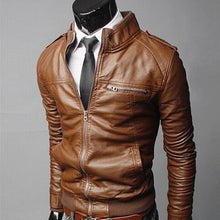 Load image into Gallery viewer, New Fashion Motorcycle Leather Jackets Men Leather Coat Casual Slim Coats With Zipper Man Outerwear Stand Collar Jackets Jaqueta
