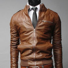 Load image into Gallery viewer, New Fashion Motorcycle Leather Jackets Men Leather Coat Casual Slim Coats With Zipper Man Outerwear Stand Collar Jackets Jaqueta