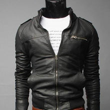 Load image into Gallery viewer, New Fashion Motorcycle Leather Jackets Men Leather Coat Casual Slim Coats With Zipper Man Outerwear Stand Collar Jackets Jaqueta