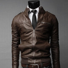 Load image into Gallery viewer, New Fashion Motorcycle Leather Jackets Men Leather Coat Casual Slim Coats With Zipper Man Outerwear Stand Collar Jackets Jaqueta