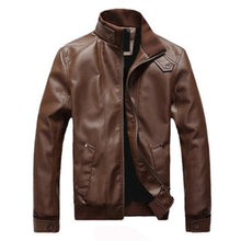 Load image into Gallery viewer, New Fashion Motorcycle Leather Jackets Men Leather Coat Casual Slim Coats With Zipper Man Outerwear Stand Collar Jackets Jaqueta