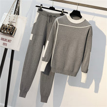 Load image into Gallery viewer, Autumn 2 Pieces Set Knitted Pullovers Sweater Casual Stripe Knit Jumper Tops and Pants Suits Fashionable Long Sleeve Tracksuits