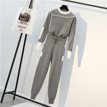 Load image into Gallery viewer, Autumn 2 Pieces Set Knitted Pullovers Sweater Casual Stripe Knit Jumper Tops and Pants Suits Fashionable Long Sleeve Tracksuits