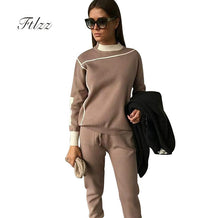 Load image into Gallery viewer, Woman Tracksuits 2018 Autumn Fashion Turtleneck Sweater + Slim Pants Knitted Suits Ladies Stripe Two Piece Set Twinset 2 Pcs Set