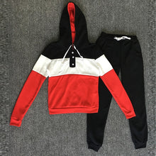 Load image into Gallery viewer, Tracksuit 2pcs Women Set Hoodies Crop Top Sweatshirt+Side Stripe Pants Hooded 2 Pieces Sets Women Clothing Suits Female