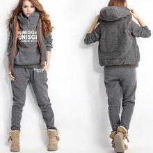 Load image into Gallery viewer, 3PCS Fitness Sets Womens Hoodies Warm letter Tracksuit Set Thicken Sweat Tops Pants Suit Female Plus Velvet Thick Clothing