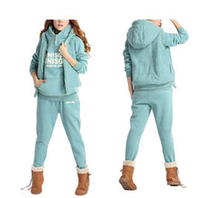 Load image into Gallery viewer, 3PCS Fitness Sets Womens Hoodies Warm letter Tracksuit Set Thicken Sweat Tops Pants Suit Female Plus Velvet Thick Clothing