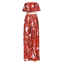 Load image into Gallery viewer, Boho Women Two Piece Set Leaves Print Off Shoulder Ruffles Cropped Top Wide Leg Pants High Waist Slim New Sexy Suits Streetwear