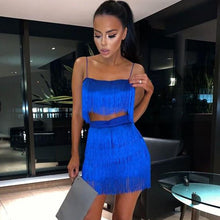 Load image into Gallery viewer, Tobinoone Women sexy club tassel short crop top women tops skirt summer 2 piece set for female women two pieces set skirts white