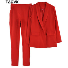 Load image into Gallery viewer, TAOVK Work Pant Suits OL 2 Piece Sets Turn-down Collar Blazer Jacket &amp; Trouser Suit for Women Feminino Spring Autumn Workwear