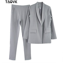 Load image into Gallery viewer, TAOVK Work Pant Suits OL 2 Piece Sets Turn-down Collar Blazer Jacket &amp; Trouser Suit for Women Feminino Spring Autumn Workwear