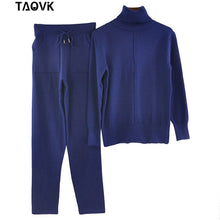 Load image into Gallery viewer, TAOVK Women's knitted Suits Spring sweater set Mid Line Turtleneck Pullover Sweater Pants two pieces Sets warm Jogging Costumes