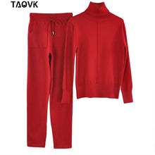 Load image into Gallery viewer, TAOVK Women's knitted Suits Spring sweater set Mid Line Turtleneck Pullover Sweater Pants two pieces Sets warm Jogging Costumes