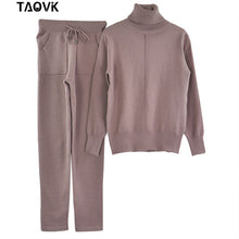 Load image into Gallery viewer, TAOVK Women's knitted Suits Spring sweater set Mid Line Turtleneck Pullover Sweater Pants two pieces Sets warm Jogging Costumes