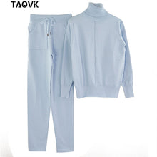 Load image into Gallery viewer, TAOVK Women's knitted Suits Spring sweater set Mid Line Turtleneck Pullover Sweater Pants two pieces Sets warm Jogging Costumes