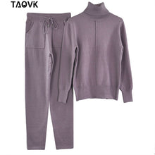 Load image into Gallery viewer, TAOVK Women's knitted Suits Spring sweater set Mid Line Turtleneck Pullover Sweater Pants two pieces Sets warm Jogging Costumes