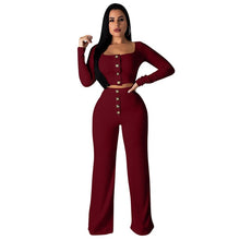 Load image into Gallery viewer, Autumn Women Knitted Rib Sexy 2 Piece Set Women 2018 Winter Casual Gray  Matching Sets Outfit 2 Piece Set Elegant Straight Pants