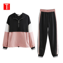 Load image into Gallery viewer, 2019 Tracksuit Women Two Piece Set Outfits for Women Slim Color Stitching Jacket Casual Jacket and Jogging Casual Pants Suit