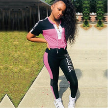 Load image into Gallery viewer, Pink Letters Print 2 Piece Set Women Plus Size Top And Pants Casual Outfit Sweat Suits Two Piece Sweatshirt Tracksuit